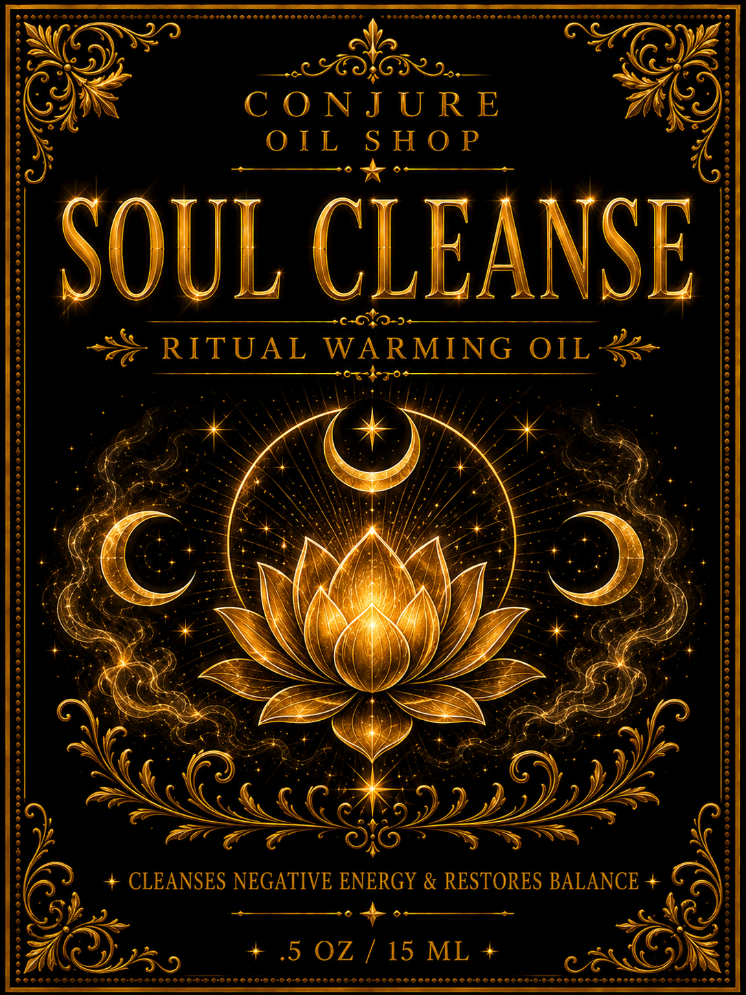 Soul Cleanse ritual oil label — Cleanses negative energy and restores balance